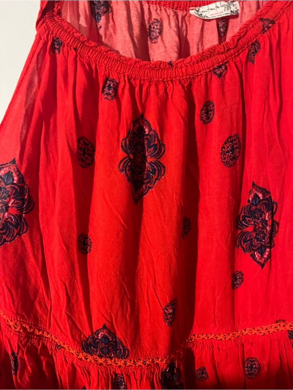 Free People (Intimately) Red Floral-Accented Tiered Mini Dress Women’s Size M - Picture 5 of 8